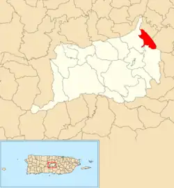 Location of Mata de Cañas within the municipality of Orocovis shown in red