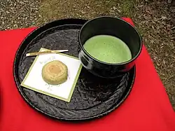 Matcha bowl with a pastry (wagashi), served at Kyoto's Daigo-ji