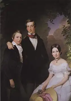 Maximilián Marie (1827 – 1849, left) was originally supposed to succeed his father, the 8th ruling prince of the House of Lobkowicz, but after his untimely death, his younger brother Mořic Alois (1831 – 1903, centre) took over this task. On the right is their sister, Princess Leopoldina Luisa (1835 - 1892), 1844