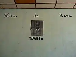 A portrait of chief Mbarta as a "Hero of Bouar" in the town's museum.