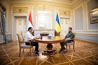 Jokowi meeting Volodymyr Zelenskyy at Mariinskyi Palace, Kyiv