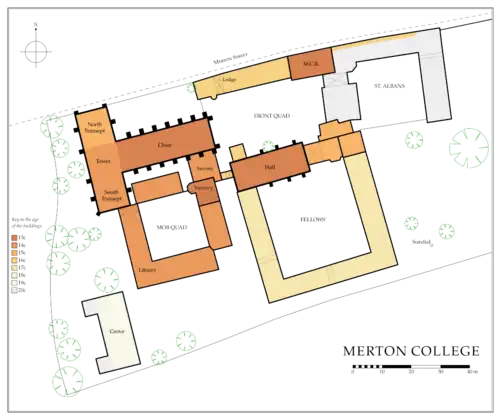 A plan of the buildings, showing the approximate ages of construction