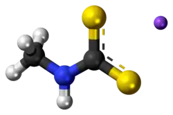 Ball-and-stick model of the component ions of metham sodium