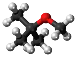 Ball-and-stick model of the MTBE molecule