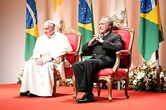 Pope Francis and President Michel Temer in Brazil; July 2013.