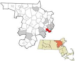 Location of Cambridge in Middlesex County, Massachusetts