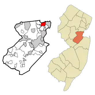 Map of Avenel CDP in Middlesex County. Inset: Location of Middlesex County in New Jersey.