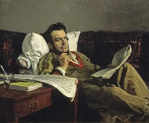 Mikhail Glinka composing the opera Ruslan and Ludmilla, painted thirty years after Glinka's death (1887)