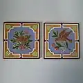 Tiles, c. 1870, coloured glazes, naturalistic in style