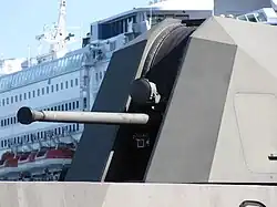 Bofors 57/70 Mark 3 with standard mount on Finnish missile boat Hamina-class missile boat.