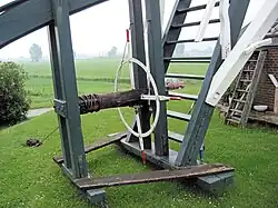 Platform, known in Dutch as a kruibank, for the operation of a capstan wheel to turn the sails into the wind
