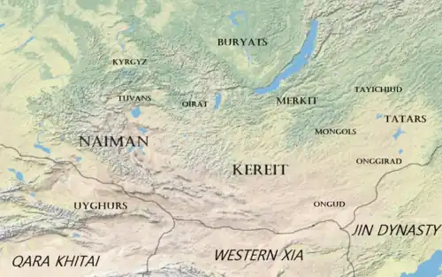 Map of the Mongol tribes In the early thirteenth century