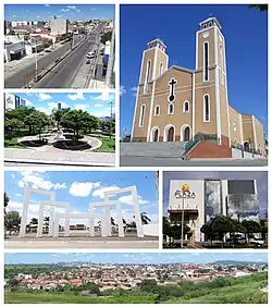 From top, clockwise: Independence Avenue; Nossa Senhora da Conceição Church; Plaza Shopping Center; panoramic city view from Jatobá Hotel; Nossa Senhora da Conceição Events Square and Monsenhor Caminha Square, with the Obelisk in the background