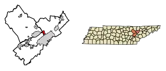 Location of Oliver Springs in Anderson, Morgan, and Roane counties, Tennessee