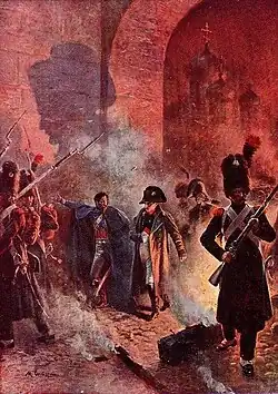 Moscow (1812). Napoleon leaves the Kremlin, part of the French occupation of Moscow, painting by Maurice Orange.