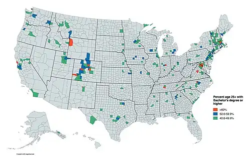 A map of the most college-educated counties in the United States