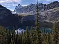 Mount Biddle left of center, Mount Schaffer in upper right corner, Lake O'Hara below