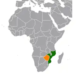 Map indicating locations of Mozambique and Zimbabwe