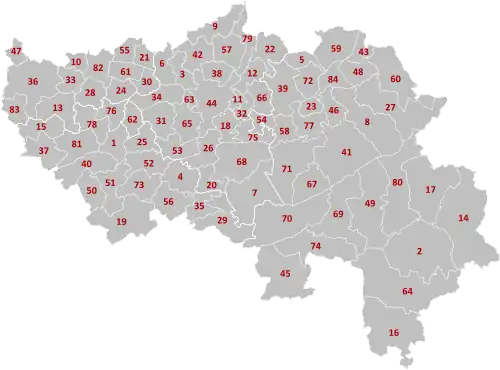 Map of the municipalities in Liège