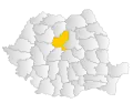Map of Romania highlighting Mureș County