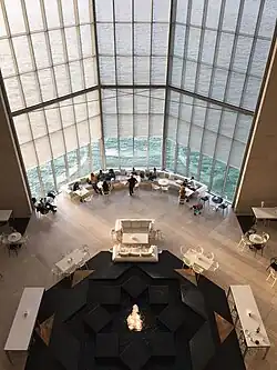 Overhead view of museum cafe