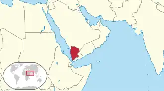 Location of North Yemen on the Arabian Peninsula after shrinking in 1934.