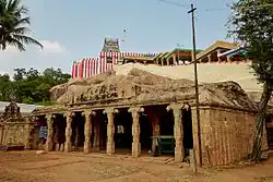 Boulder Stone Bed And Brahmi Inscriptions On The Hill And Rock-Cut Temple With Inscription At The Foot Of The Hill