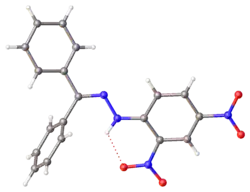 X-ray structure of DNP-derived hydrazone of benzophenone. Selected parameters: C=N, 128 pm; N-N, 138 pm, N-N-C(Ar), 119 pm[22]