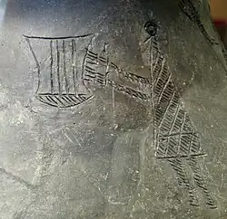 Depiction on pottery of a lyre-player, Hungary, c. 700 BC[106]