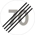 End of speed limit of 70&nbsp;km/h.