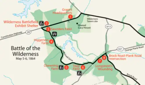 map of the national park for the Battle of the Wilderness