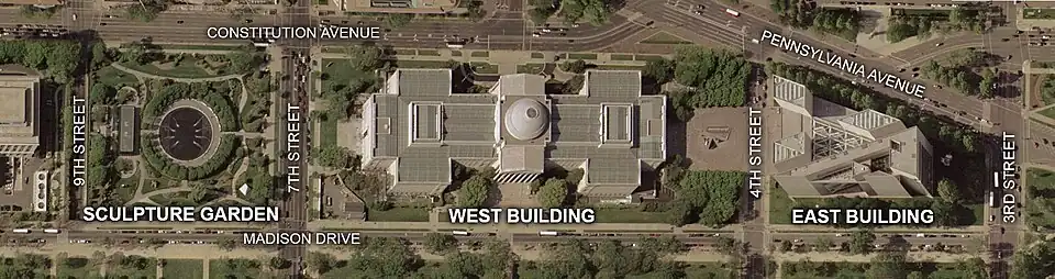 Satellite image of National Gallery of Art grounds and surrounding streets (2002)