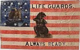 The alleged Nauvoo Legion Flag. It is not known if it was used in Nauvoo, Illinois, or in the later Nauvoo Legion Utah period. It may have also been used by the Mormon Battalion in the U.S. Army during the Mexican–American War (1846–1847).[8]