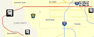Nevada State Route 159 travels west of the Las Vegas before becoming a major thoroughfare through the Las Vegas Valley.