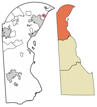 Location of Bellefonte in New Castle County, Delaware.