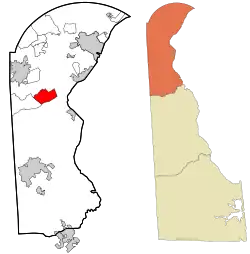 Location in New Castle County and the state of Delaware.