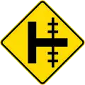 Railway level crossing on side road to right