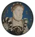 Miniature of Elizabeth I, 1572, National Portrait Gallery, London. Hilliard's earliest miniature of Elizabeth, executed when she was 38 years old.