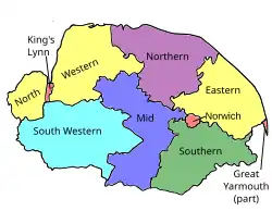Map of parliamentary constituencies in Norfolk 1885–1918