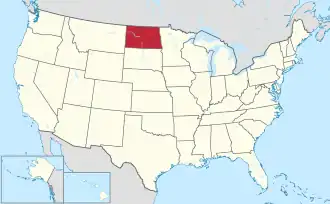 Map of the United States highlighting North Dakota