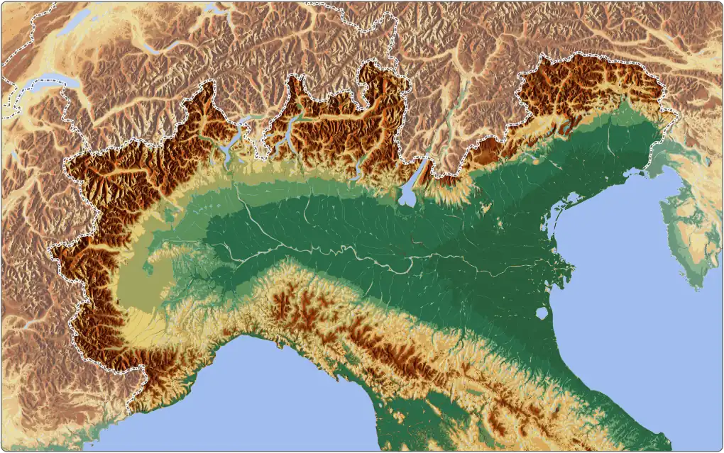 Alpini and mountain artillery formations in World War I is located in North Italy 1905 relief
