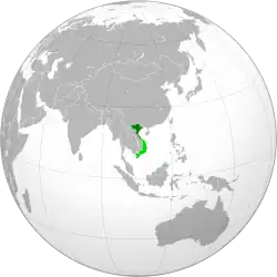 The administrative territory of North Vietnam after the 1954 Geneva Accord (dark green); territory claimed before 1955 but not controlled (light green)