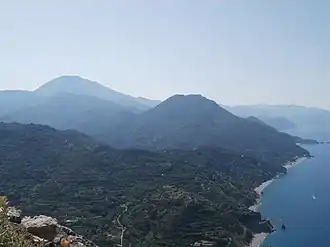 Aerial view of the northern Evian coast and Mount Dirfi