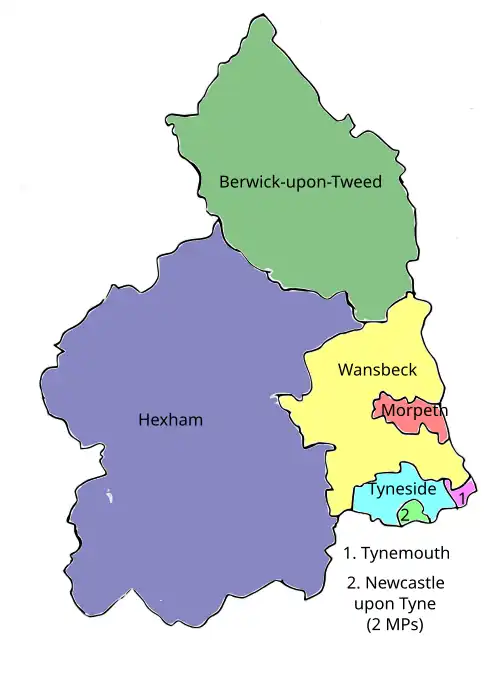 Map of parliamentary constituencies in Northumberland 1885-1918