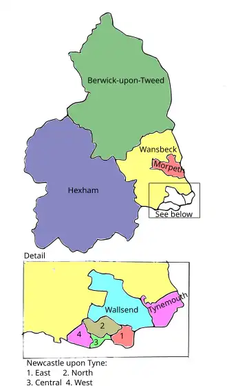 Map of parliamentary constituencies in Northumberland 1918-1950