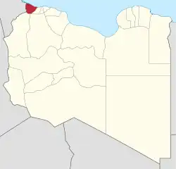 Map of Libya with Nuqat al Khams district highlighted