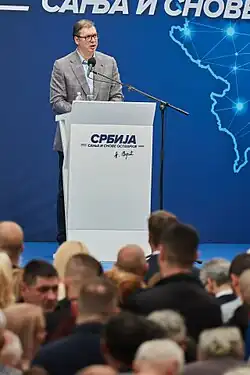 Aleksandar Vučić speaking during a rally