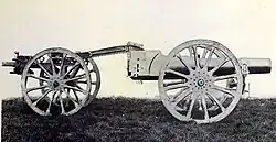 A barrel attached to a limber for transport.