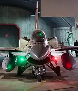 An F-16I Sufa after the strike at Ramon Airbase – with five external fuel tanks