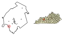 Location of Rockport in Ohio County, Kentucky.
